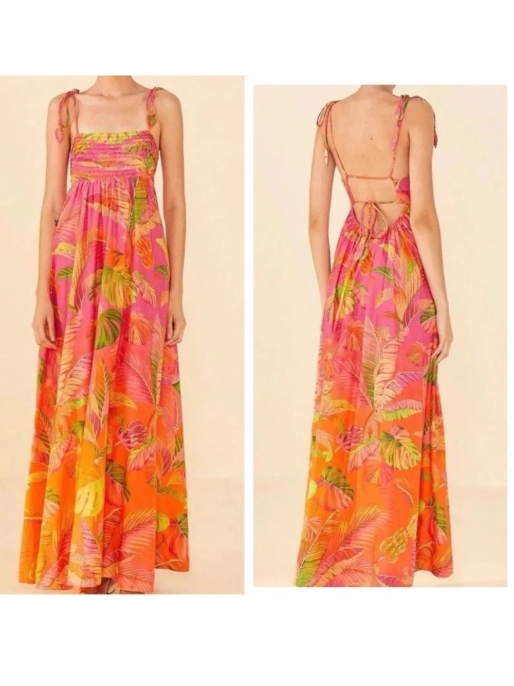 Farm Rio Ombré Forest Maxi Dress Pink Orange Multicolor Small Tropical Beach - Picture 2 of 13